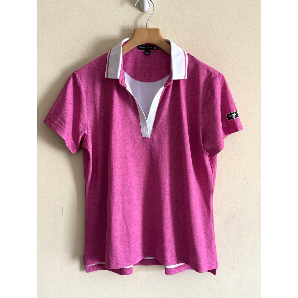 Waggle Polo Shirt Women's XL Pink Wine Glass Collar Golf Athletic‎ Wicking Top